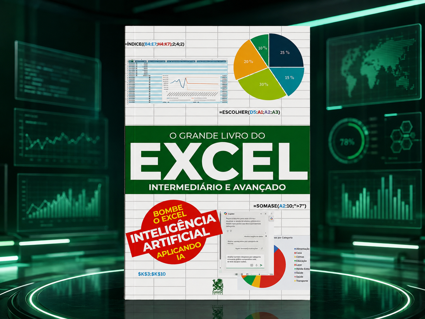 Livro do Excel com o selo Inteligência Artificial aplicando IA
